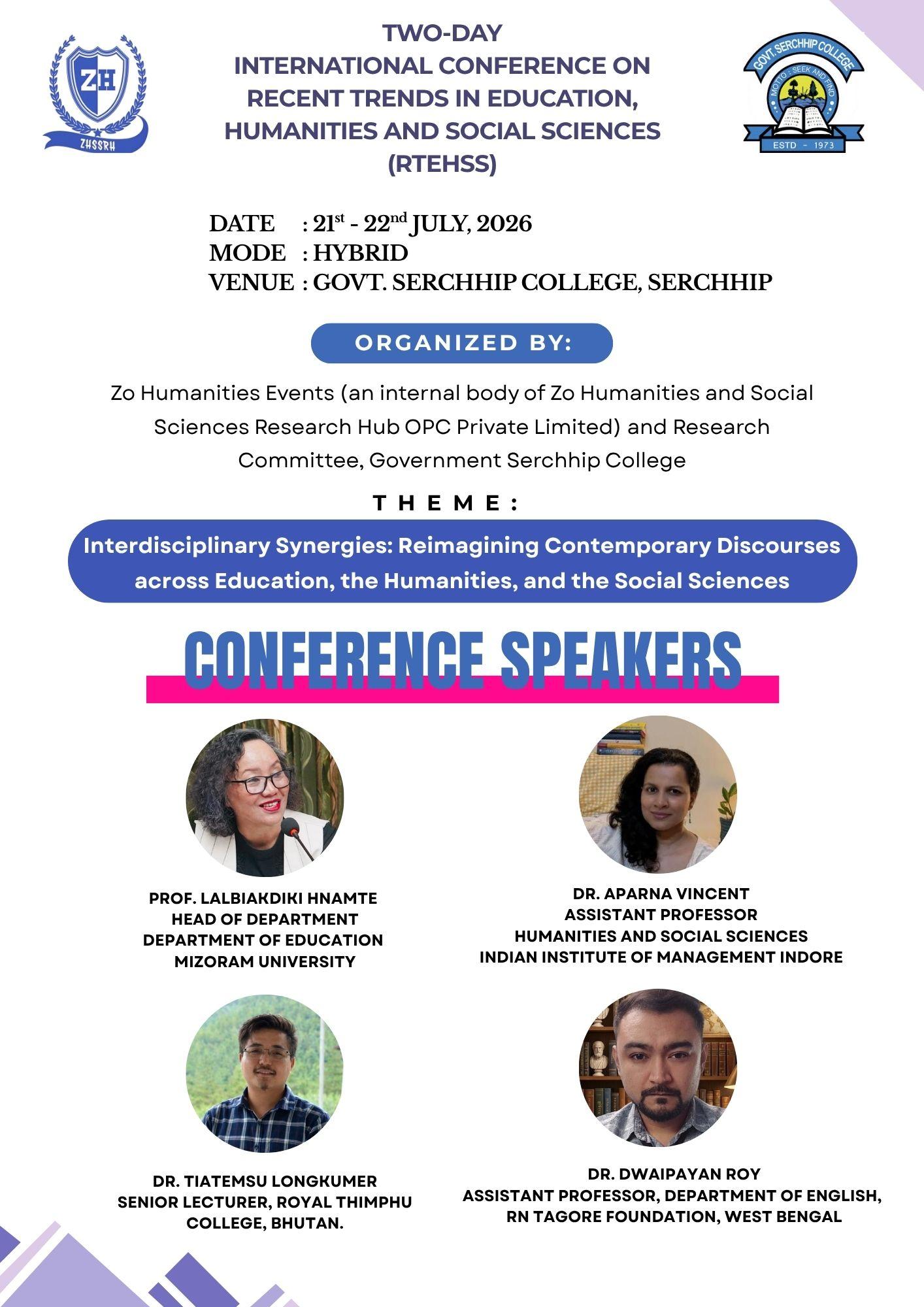 TWO-DAY INTERNATIONAL CONFERENCE ON RECENT TRENDS IN EDUCATION, HUMANITIES AND SOCIAL SCIENCES (RTEHSS)